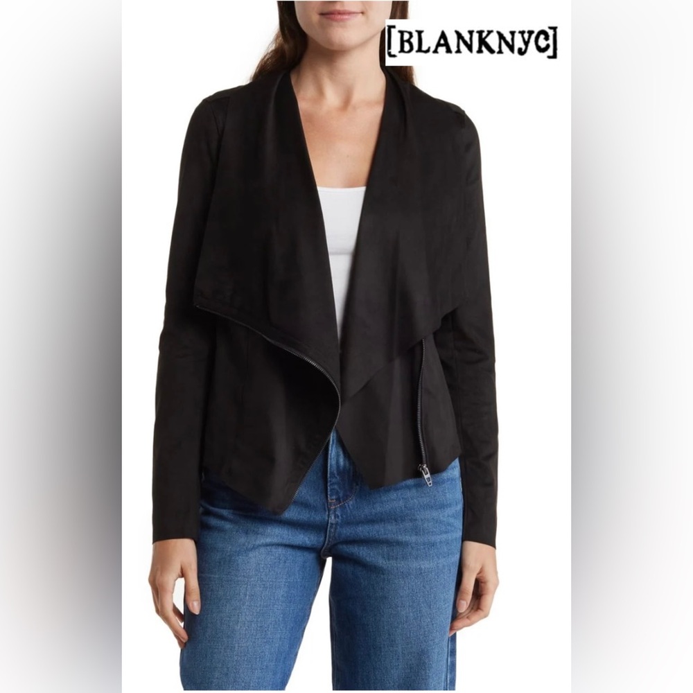 BlankNYC Faux Suede Drape Front Jacket